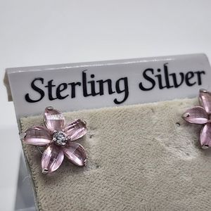 Sterling Sliver & Pink Crystal Earrings